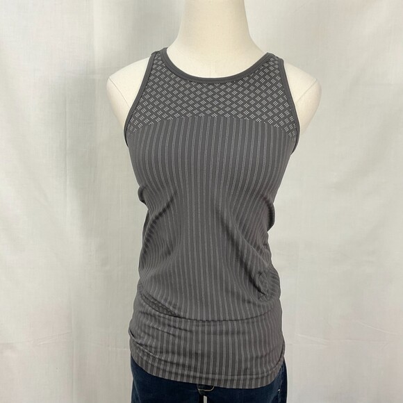 Athleta Gray Stripe Tank Top Seamless Racerback Renew Sz Small Active Athletic - Picture 1 of 3